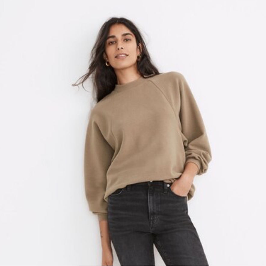 Nwt Madewell Button-Back Mockneck Top In Distant Surplus Small Tan